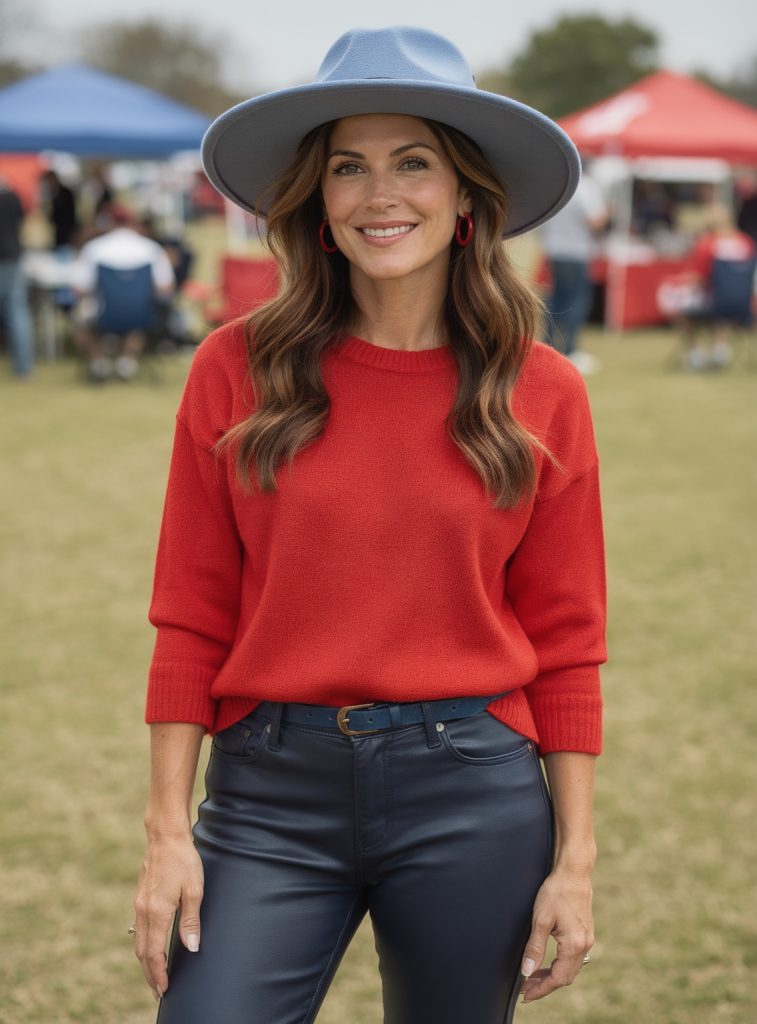 woman at a football tailgate